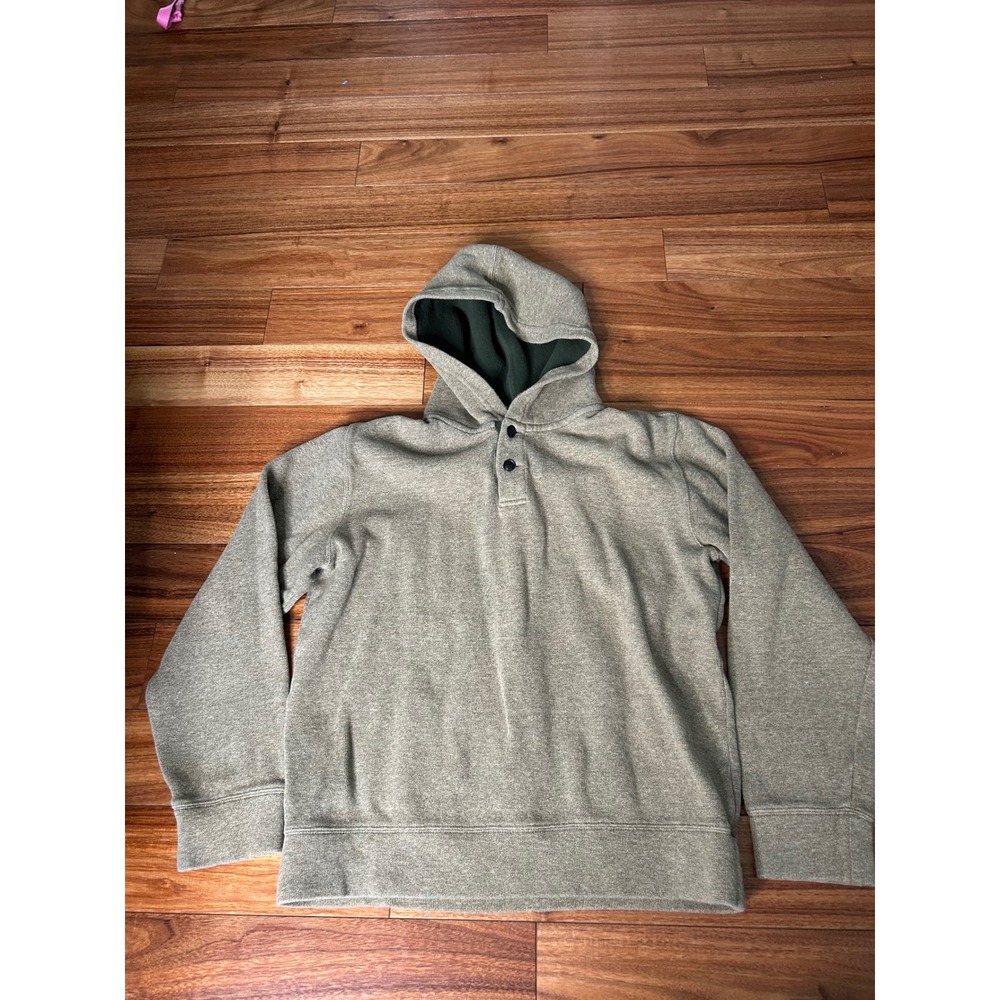 Lands End Mens M 38-40 Henley Hoodie Heathered‎ Olive Green Pullover